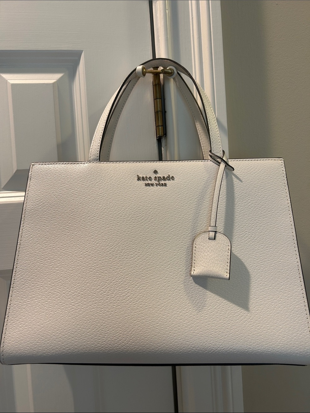 kate spade White Pebbled Leather Structured Tote